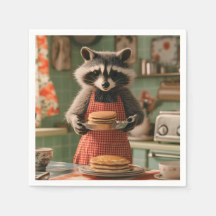 Servilleta De Papel Cocina retro con un chef de mapache que sirve panq