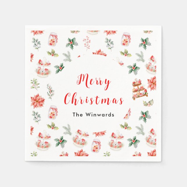 Servilleta De Papel Cocinas navidades y rojo follaje (Anverso)