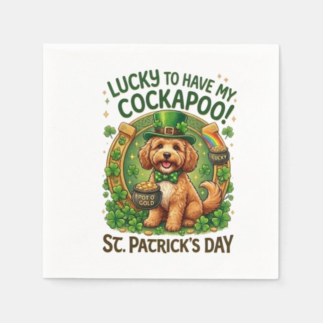Servilleta De Papel Cockapoo Día de San Patricio Perro Afortunado Olla (Anverso)