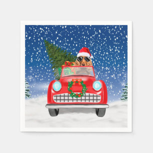 Servilleta De Papel Cocker Spaniel Perro Conduciendo Coche En Navidad