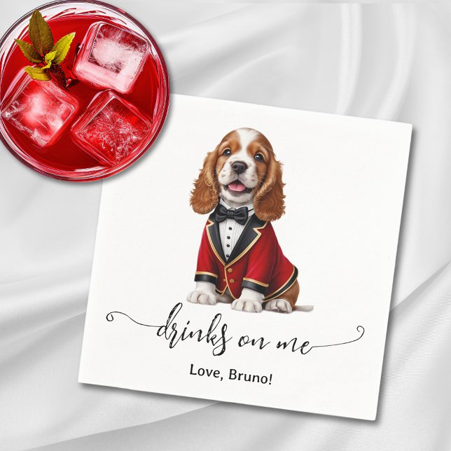 Servilleta De Papel Cocker Spaniel Puppy Bebe Sobre Mí Boda (Cocker Spaniel Puppy Drinks On Me Wedding Napkins)