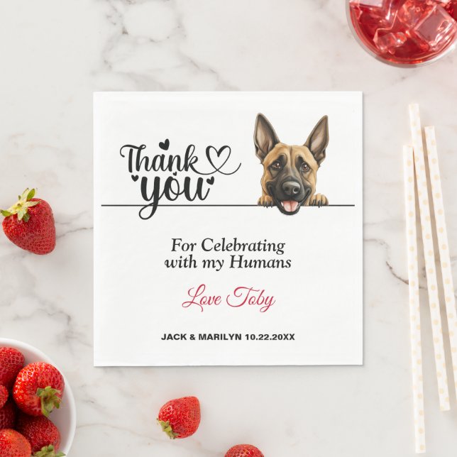 Servilleta De Papel Cocktail de boda con perro Malinois belga (In situ)