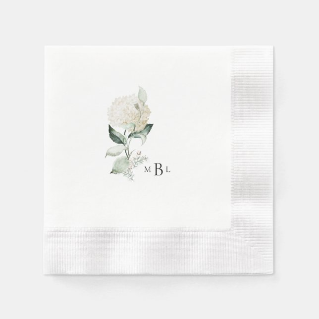 Servilleta De Papel Cocktail de Hydrangea Monogram Boda (Anverso)