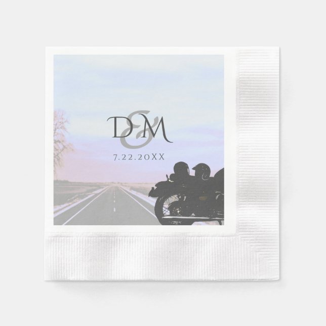 Servilleta De Papel Cocktail de la recepción de la boda de la motocicl (Anverso)