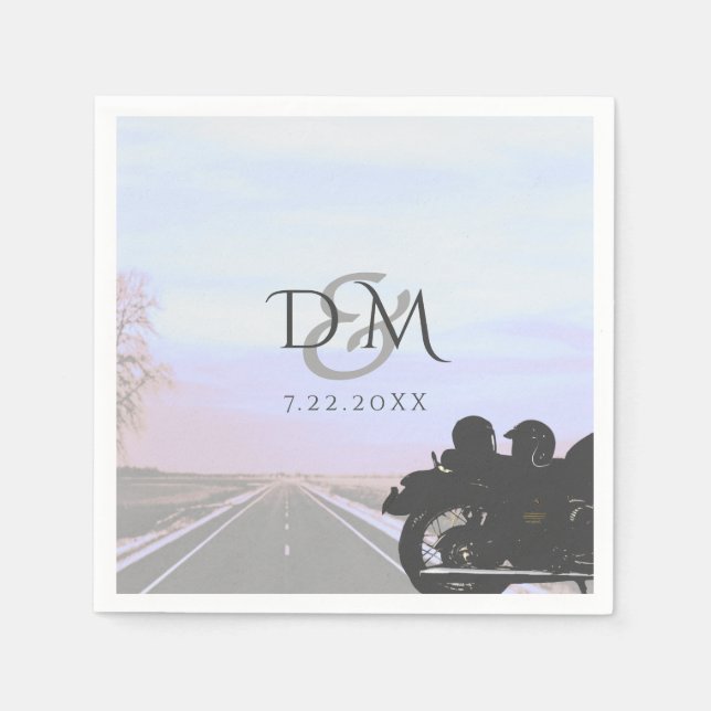 Servilleta De Papel Cocktail de la recepción de la boda de la motocicl (Anverso)