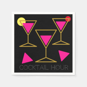 Servilleta De Papel Cocktail Hour Birday Party Black Hot Pink