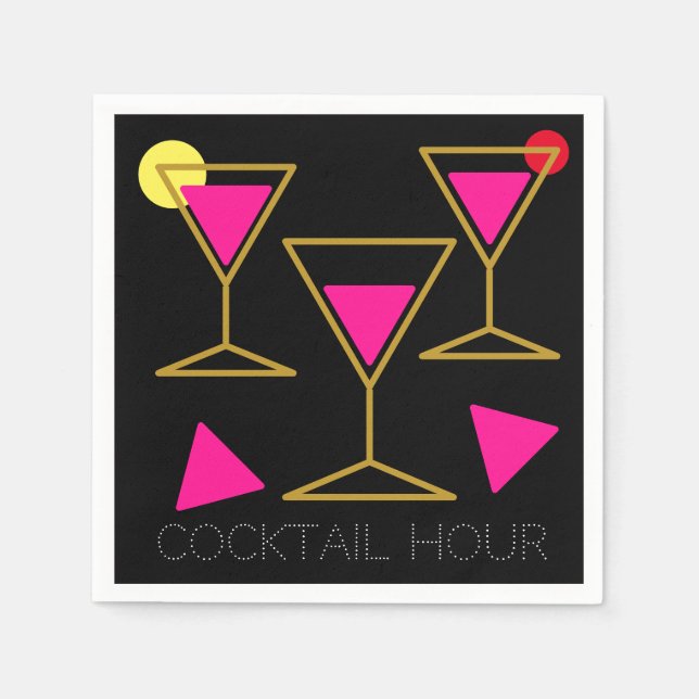 Servilleta De Papel Cocktail Hour Birday Party Black Hot Pink (Anverso)