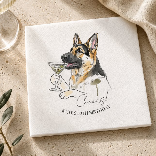Servilleta De Papel Cocktail Martini Sucio Pastor Alemán (German Shepherd Dirty Martini Cocktail Napkins)