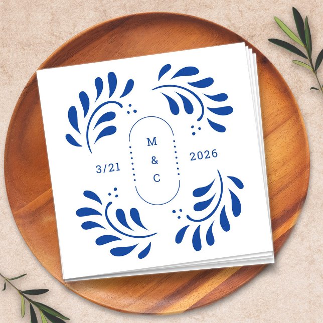 Servilleta De Papel Cocktail Napkin Boda Puebla (Puebla Mexican Wedding Cocktail Napkin by Fiesta Valley Print)