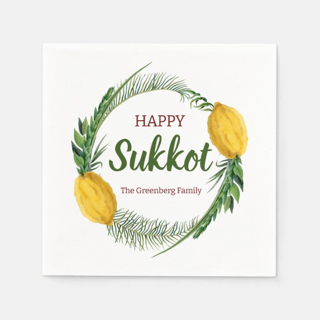 Servilleta De Papel Cocktail Napkin Feliz Sukkot Lulav Personalizado (Anverso)