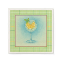 Cocktail Napkin Gin & Tonic - Mint Plaid