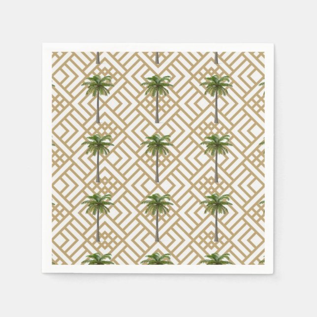 Servilleta De Papel Cocktail Napkin Gold con palmeras (Anverso)