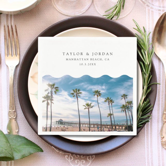 Servilleta De Papel Cocktail Napkin Personalizado de bodas en la playa (Manhattan Beach Wedding Custom Cocktail Napkin
)