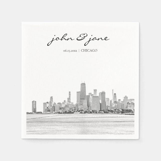 Servilleta De Papel Cocktail Napkin personalizado de Chicago Skyline (Anverso)