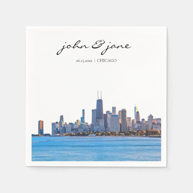 Servilleta De Papel Cocktail Napkin personalizado de Chicago Skyline (Anverso)