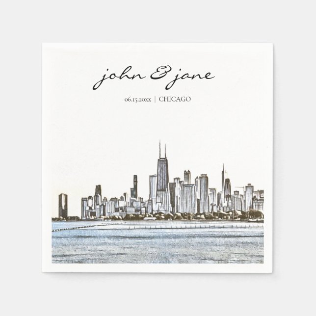 Servilleta De Papel Cocktail Napkin personalizado de Chicago Skyline (Anverso)