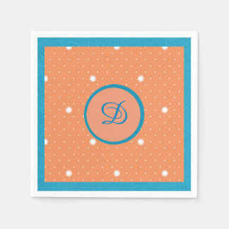 Servilleta De Papel Cocktail Napkins Aqua and Coral Monogrmmed