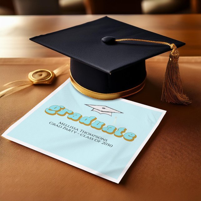 Servilleta De Papel Cocktail Personalizado del Partido de Graduación d (Blue graduate custom cocktail napkins.)