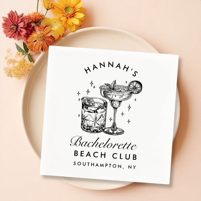 Servilleta De Papel Cocktail Retro de Soltera Personalizado Negro (Subido por el creador)