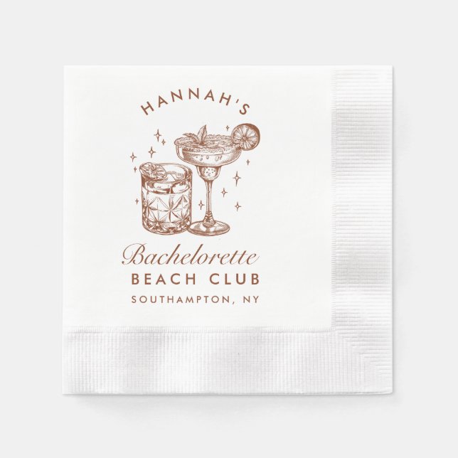 Servilleta De Papel Cocktail Retro Marrón de Soltera Personalizado (Anverso)