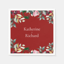 Servilleta De Papel Cocktail Rosa de color rojo Boda floral