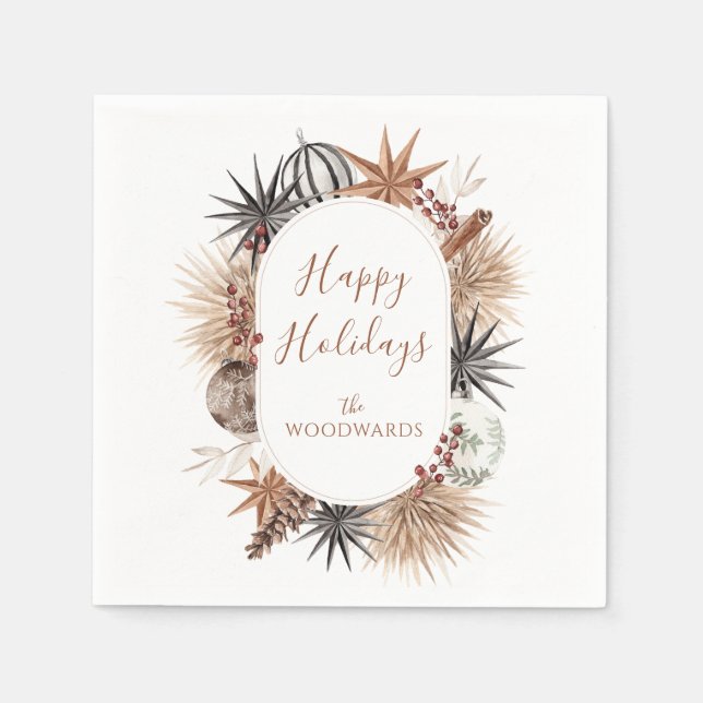 Servilleta De Papel Cocktail Rústico Earthy Holiday (Anverso)