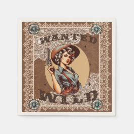 Servilleta De Papel Cocktail vintage occidental Wanted y Wild Cowgirl
