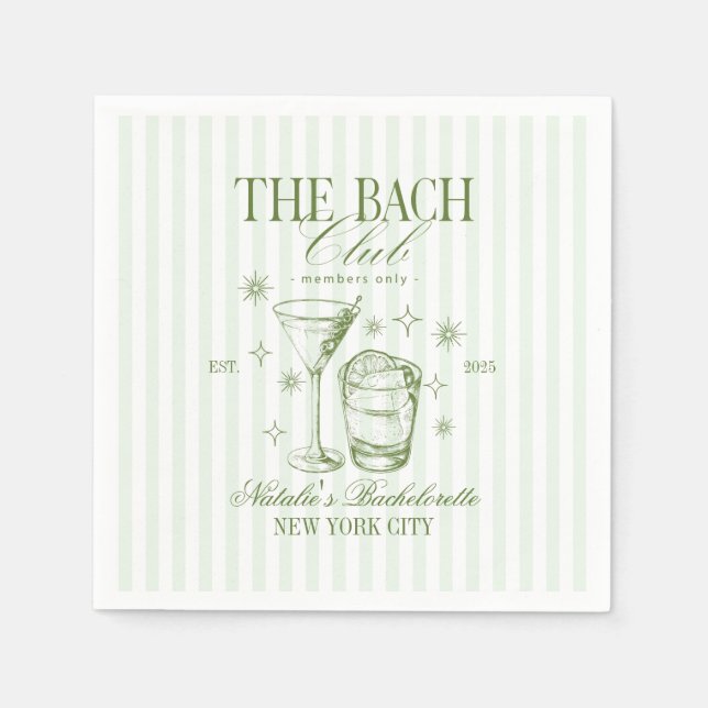 Servilleta De Papel Cocktails Club Bachelorette Party Green (Anverso)