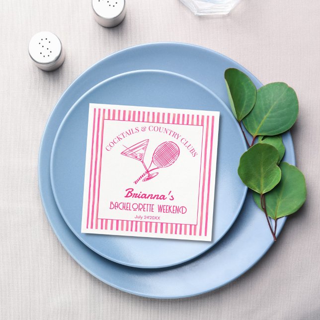 Servilleta De Papel Cocktails y clubes de campo tenis Bachelorette (Cocktails and country clubs last swing tennis Bachelorette weekend party personalized Napkins)