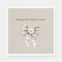 Servilleta De Papel Cocoa Cream White Bow Daisy Flowers Birthday  