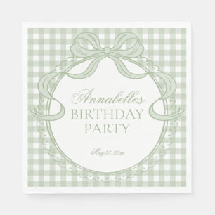 Servilleta De Papel Cocota de Gingham Verde con Lazo para Postre de Fi