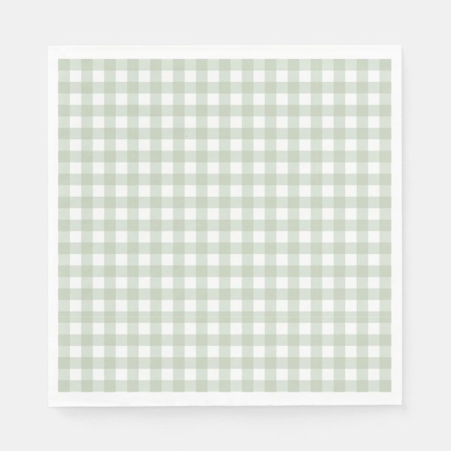 Servilleta De Papel Cocota de Gingham Verde Lazo Fiesta Postre (Anverso)
