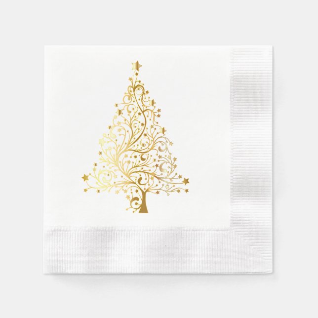 Servilleta De Papel Cóctel acuñado en árbol de Navidad dorado (Anverso)