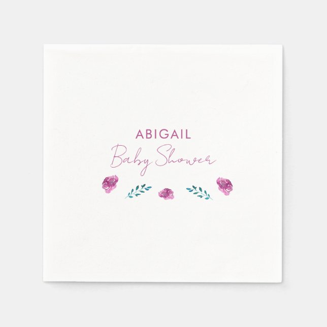 Servilleta De Papel Cóctel Baby Shower Purple Floral (Anverso)