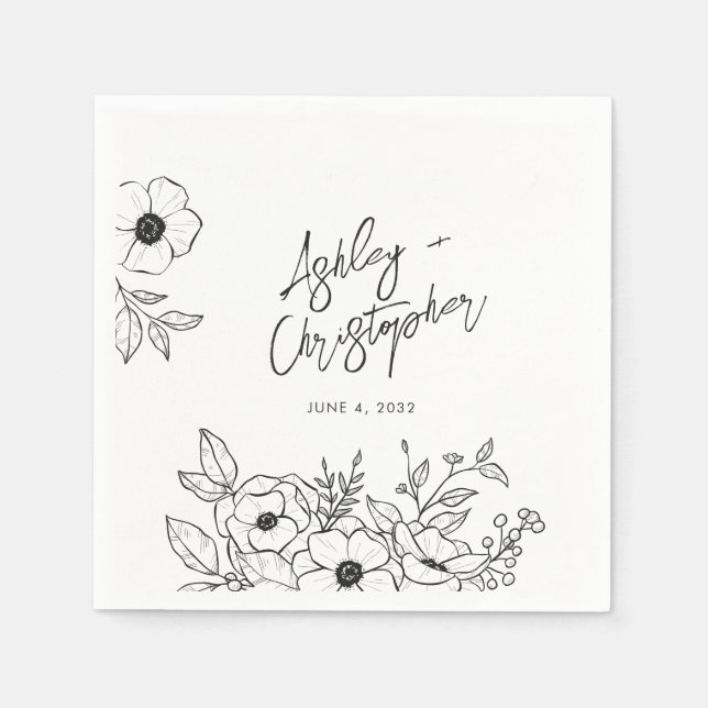 Servilleta De Papel Cóctel Boda blanco bucal floral nostálgico (Anverso)