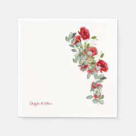 Servilleta De Papel Cóctel Boda de eucalipto floral rojo