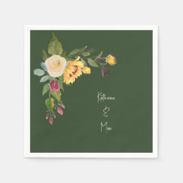 Servilleta De Papel Cóctel Boda de girasol verde forestal