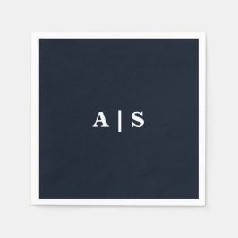 Servilleta De Papel Cóctel Boda de monograma blanco y naval