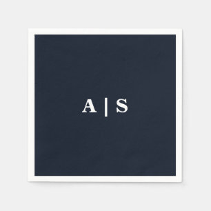 Servilleta De Papel Cóctel Boda de monograma blanco y naval