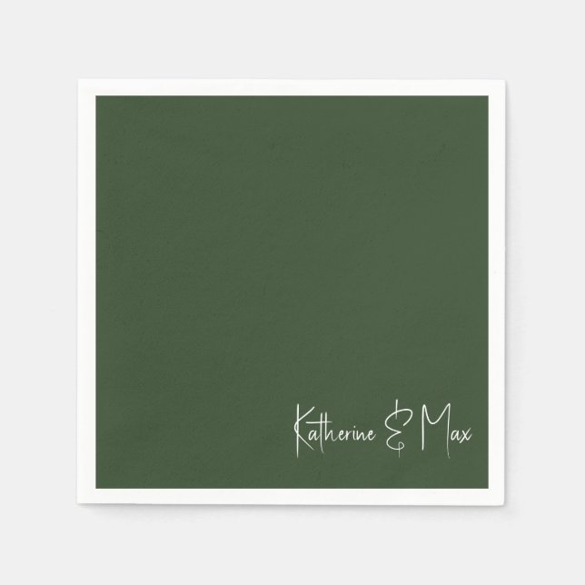 Servilleta De Papel Cóctel Boda de nombres de guiones verdes del bosqu (Anverso)