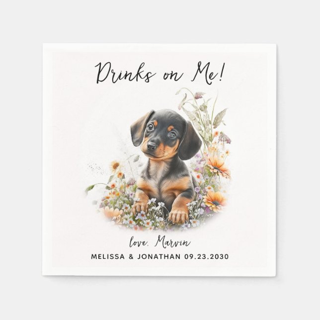 Servilleta De Papel Cóctel Boda de perro (Anverso)