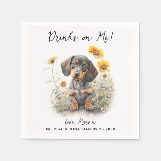 Servilleta De Papel Cóctel Boda de perro (Anverso)