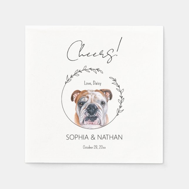 Servilleta De Papel Cóctel Boda de perro Bulldog inglés simple (Anverso)