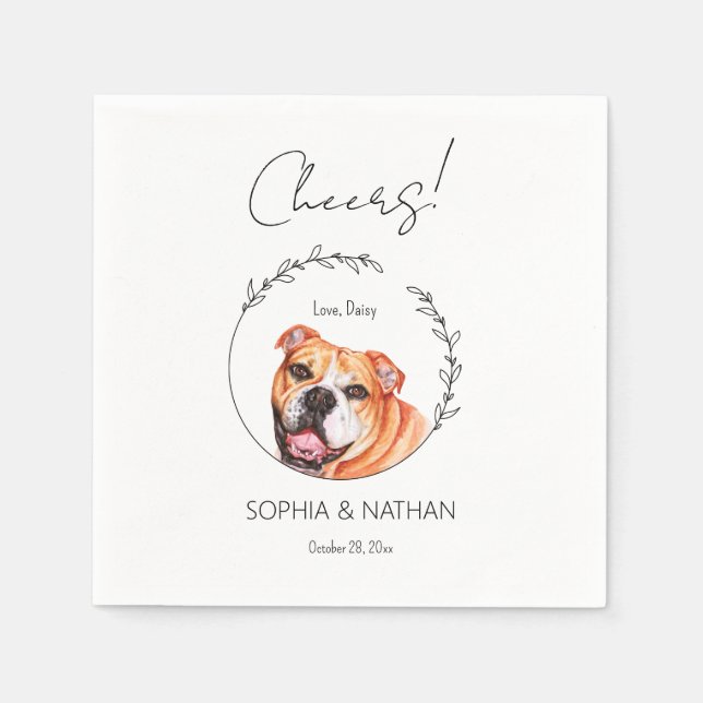 Servilleta De Papel Cóctel Boda de perro Bulldog inglés simple (Anverso)