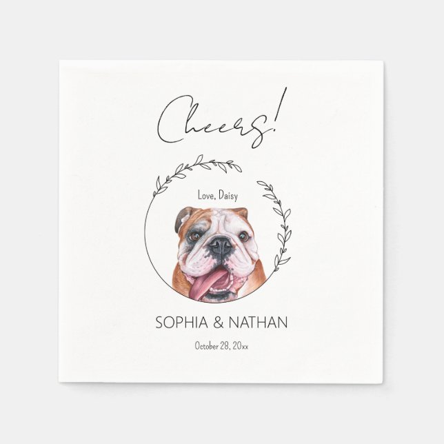 Servilleta De Papel Cóctel Boda de perro Bulldog inglés simple (Anverso)
