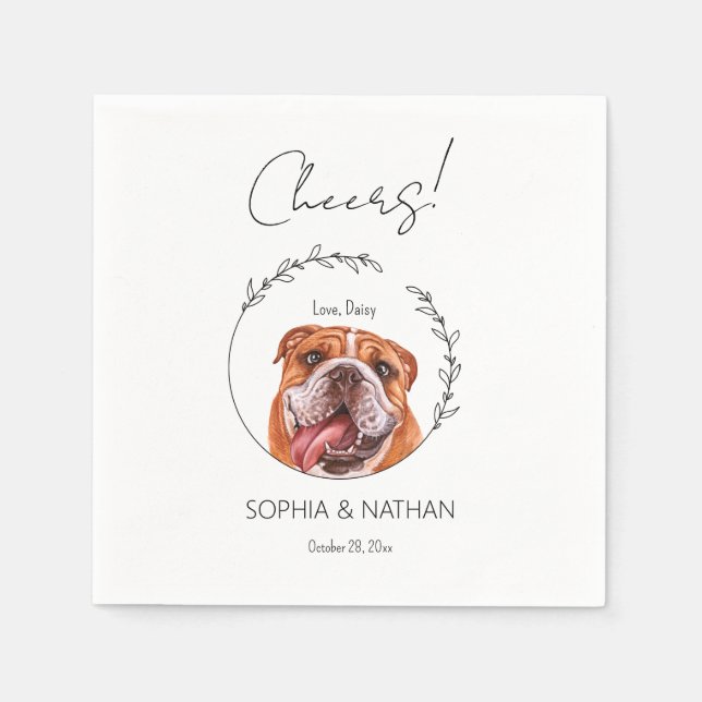 Servilleta De Papel Cóctel Boda de perro Bulldog inglés simple (Anverso)