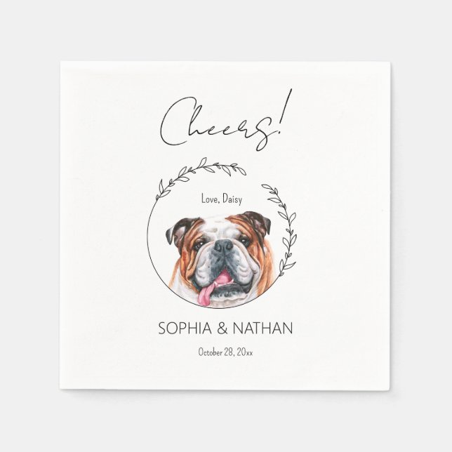 Servilleta De Papel Cóctel Boda de perro Bulldog inglés simple (Anverso)