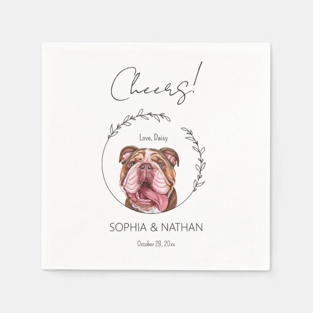 Servilleta De Papel Cóctel Boda de perro Bulldog inglés simple (Anverso)