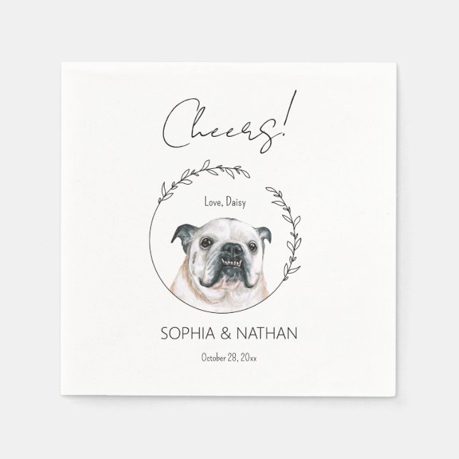 Servilleta De Papel Cóctel Boda de perro Bulldog inglés simple (Anverso)