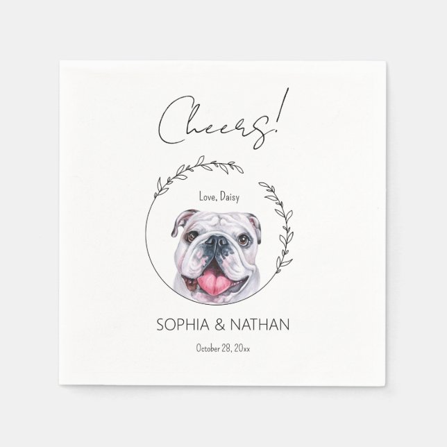 Servilleta De Papel Cóctel Boda de perro Bulldog inglés simple (Anverso)